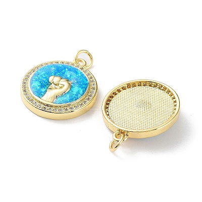 Rack Plating Brass Micro Pave Cubic Zirconia Hand Pendants KK-C041-21G-1