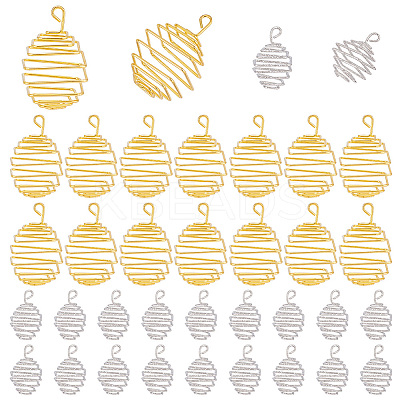 50Pcs 2 Colors Iron Wire Spiral Bead Cage Pendants IFIN-PH0002-11-1