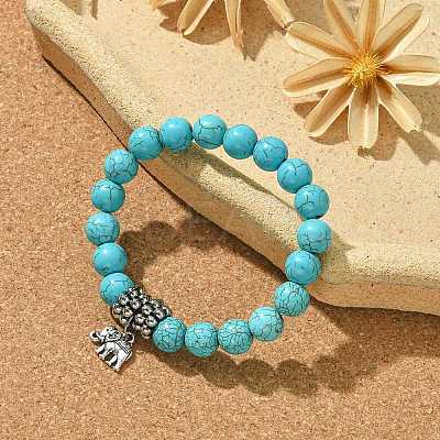 Dyed Synthetic Howlite Elephant Stretch Bracelets BJEW-JB01338-1