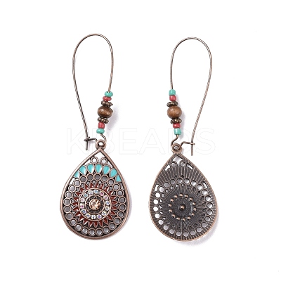 3 Pairs 3 Style Alloy Flat Round & Oval & Teardrop Boho Dangle Earrings with Synthetic Turquoise EJEW-P200-04R-1