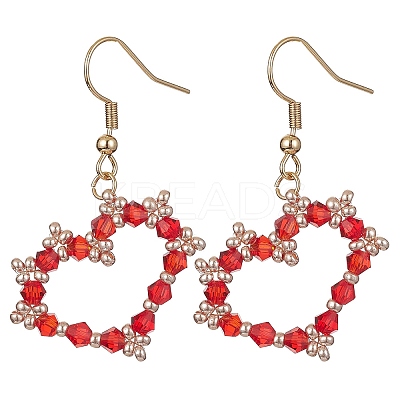 Glass Beaded Heart Dangle Earrings with 304 Stainless Steel Pins EJEW-JE05328-1