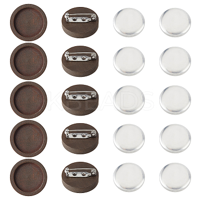 DIY Round Wood & Aluminum Brooch Making Kits DIY-FH0009-69A-1