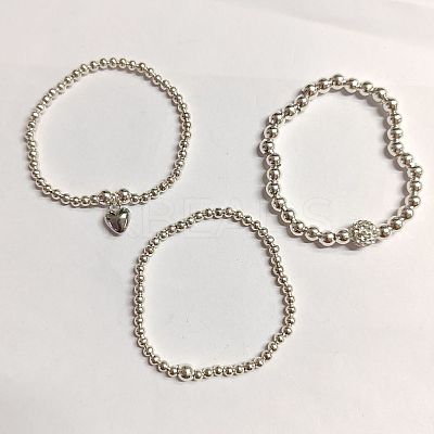 3Pcs 3 Style Iron & Polymer Clay Rhinestone Beaded Stretch Bracelets Set BJEW-PH01674-1