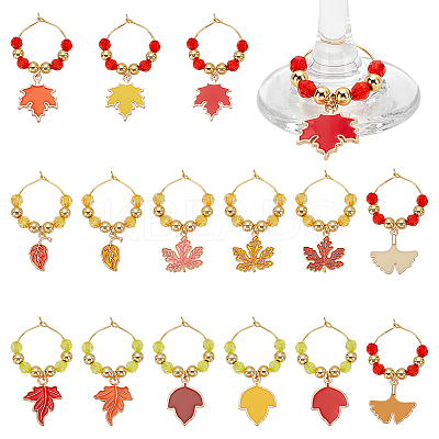 Autumn Theme Glass Wine Glass Charms AJEW-BC00013-1