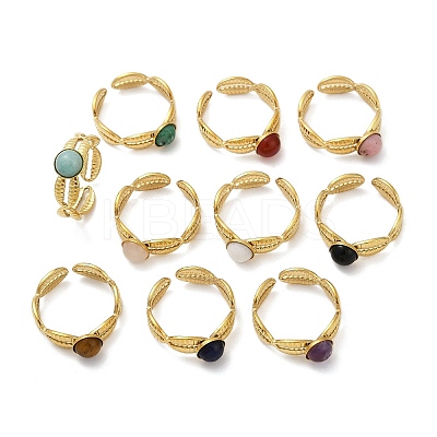 316 Stainless Steel with Natural Mixed Gemstone Cuff Rings RJEW-Z098-01G-04-1