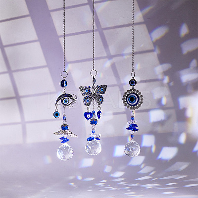 AHADEMAKER 3Pcs 3 Style Evil Eye Pendant Decorations HJEW-GA0001-26-1