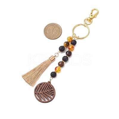 Lava Rock & Tiger Eye & Resin & Wood Tassels Keychain KEYC-JKC00920-1
