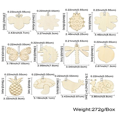 60Pcs 12 Styles Blank Wood Big Pendants WOOD-CJ0002-26-1