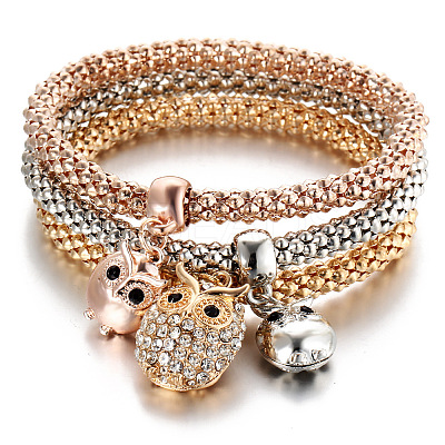 3Pcs Alloy Rhinestone Charm Bangle Set FS-WG4938A-11-1