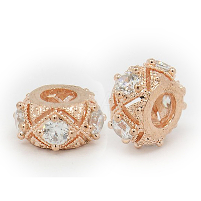 Brass Cubic Zirconia European Beads ZIRC-F001-115RG-1