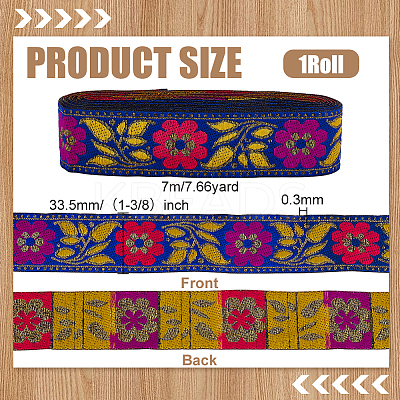 Ethnic Style Floral Pattern Embroidery Polyester Ribbons OCOR-WH0104-04A-1