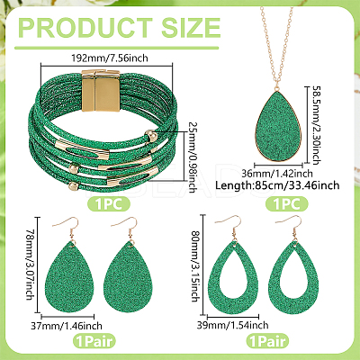Imitation Leather Teardrop Pendant Necklace & Dangle Earrings & Multi-Strand Bracelet SJEW-UN0001-18B-1