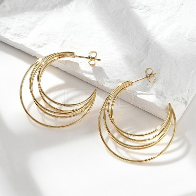 Multilayer C-Shaped 304 Stainless Steel Stud Earrings LS-EJEW-Z098-28G-1