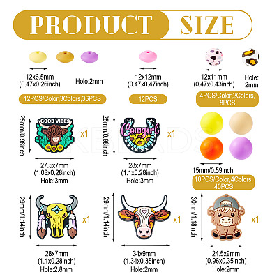 101Pcs Cattle Theme Silicone Focal Beads SIL-TA0002-60-1
