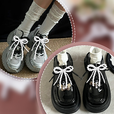 10Pcs Bowknot ABS Plastic Imitation Pearl & Alloy Shoe Charms HJEW-HY00047-1