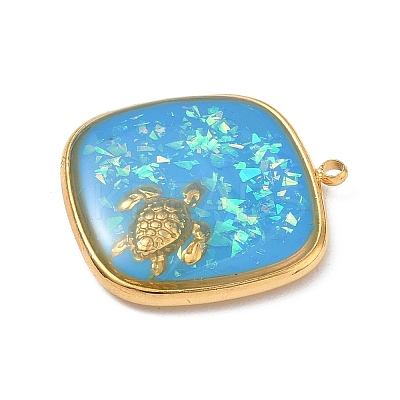 304 Stainless Steel Epoxy Resin with Natural Shell and Sequins Inside Pendants STAS-L026-17G-H03-1
