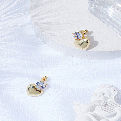 1 Pair Heart Brass Micro Pave Clear Cubic Zirconia Stud Earrings EJEW-LP0004-98G-1