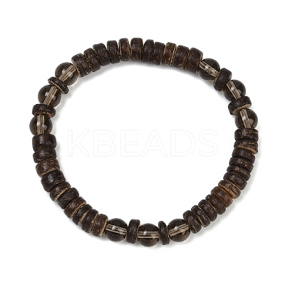 Natural Coconut Rondelle Beads Stretch Bracelets for Men BJEW-JB11635-02-1