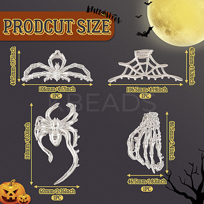 4Pcs 4 Style Halloween Alloy Claw Hair Clips for Women Girls AJEW-TA0001-90-1