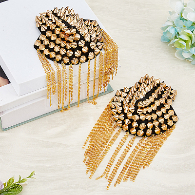 Fashionable Punk Style Chain Tassel Epaulettes DIY-WH0304-475G-1
