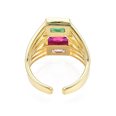 Colorful Cubic Zirconia Triple Rectangle Open Cuff Ring X-RJEW-N037-013-02LG-1