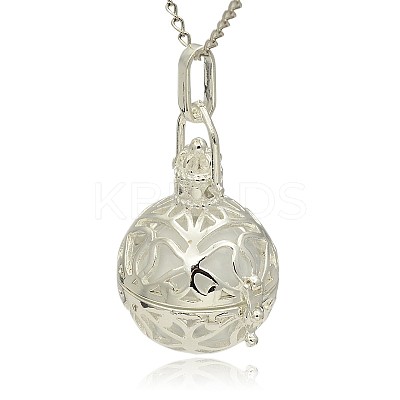 Silver Color Plated Brass Hollow Round Cage Pendants LS-KK-J240-07S-1
