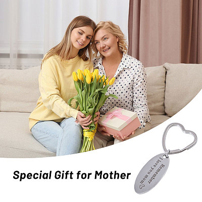 6Pcs 2 Styles Mother's Day Oval with Word Remember I Love You Mom Stainless Steel Keychain AJEW-GO0001-57-1