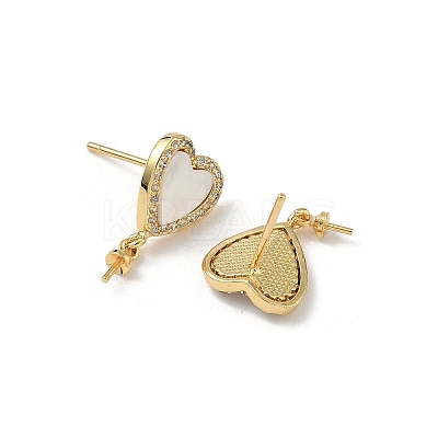 Brass Micro Pave Cubic Zirconia with Shell Stud Earring Findings KK-Z115-03G-1