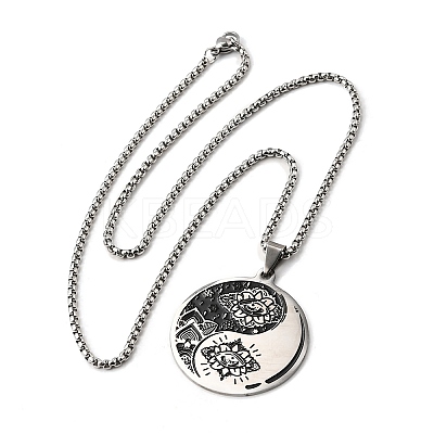 Yin-yang Lotus Eye 201 Stainless Steel Pendant Necklaces for Women NJEW-M105-07B-P-1
