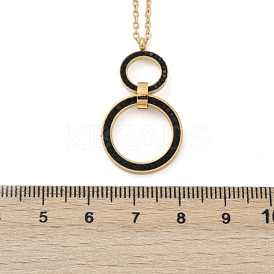 304 Stainless Steel Jet Rhinestone Double Rings Pendant Necklaces NJEW-V001-04G-1
