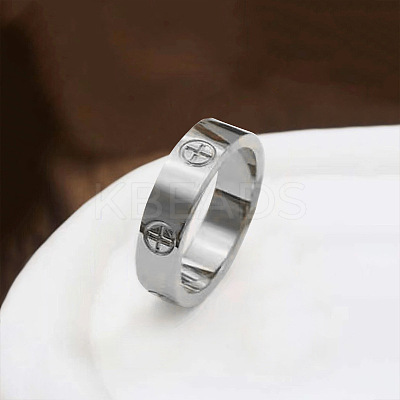 Cross Pattern 201 Stainless Steel Finger Rings FS-WG329CB-06-1
