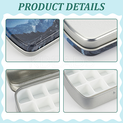 4Pcs 4 Colors Frosted Printed Tinplate Trinket Storage Boxes with Hinged Lid CON-AR0001-14-1