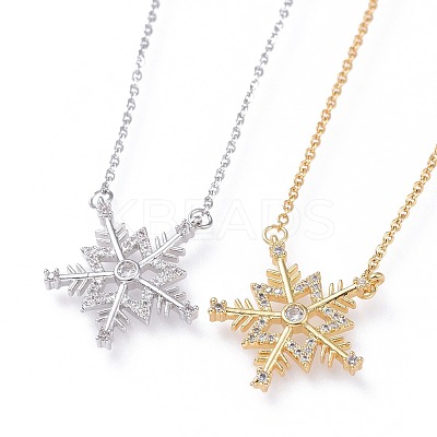 Brass Micro Pave Cubic Zirconia Pendant Necklaces NJEW-F271-09-1