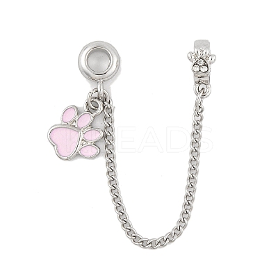 Rack Plating Paw Print Alloy Pink Enamel European Safety Chains FIND-C055-05P-02-1