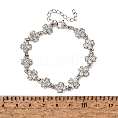 Brass Micro Pave Clear Cubic Zirconia Link Bracelets for Women BJEW-D342-04P-1