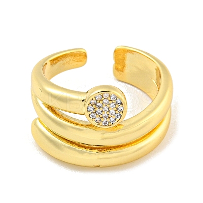Brass Micro Pave Clear Cubic Zirconia Round Open Cuff Ring for Women RJEW-M173-09B-G-1