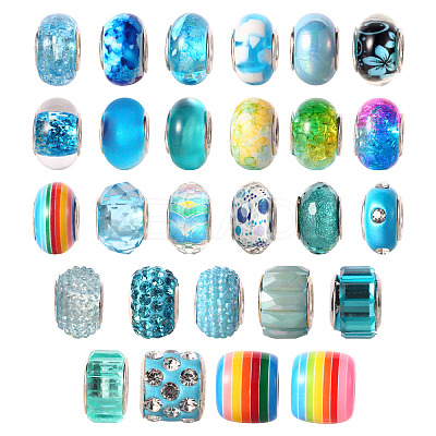 27Pcs 27 Style Acrylic & Resin & Polymer Clay Rhinestone European Beads FPDL-S015-05B-1