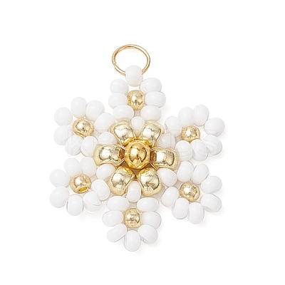 Glass Seed Beaded Flower Pendants PALLOY-MZ00712-04-1
