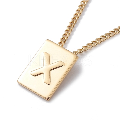 Stainless Steel Initial Letter Rectangle Pendant Necklace for Men Women LS-NJEW-E090-01G-24-1