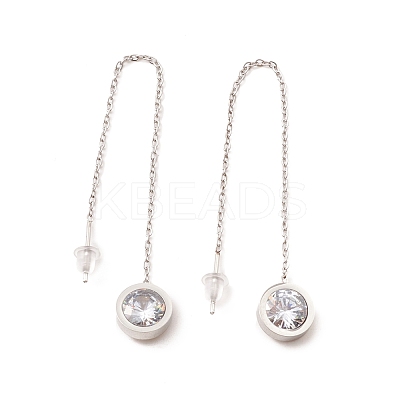 Crystal Rhinestone Flat Round Long Dangle Stud Earrings EJEW-A067-06P-1