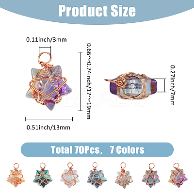 70Pcs 7 Colors Copper Wire Wrapped Electroplate Glass Pendants PALLOY-FH00028-1