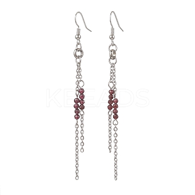 Round 304 Stainless Steel Natural Garnet Dangle Earrings EJEW-JE06783-03-1