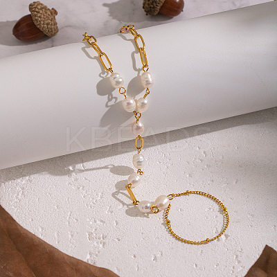 Elegant Natural Freshwater Pearl Beads Link Ring Bracelets KX0637-1