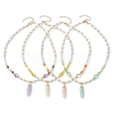 Glass & Shell Pearl &  Synthetic Non-magnetic Hematite Beaded Necklaces NJEW-JN04976-1