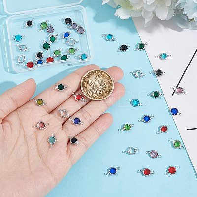 48Pcs 8 Colors Electroplated Natural Quartz Stainless Steel Faceted Flower Connector Charms STAS-UN0056-91-1