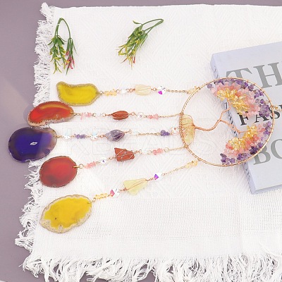 Copper Wire Wrapped Natural Mixed Stone Chips Tree of Life Suncatcher HJEW-H065-05G-1