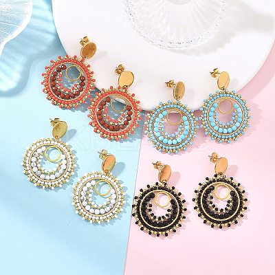 304 Stainless Steel with Glass Seed Beads Stud Earrings EJEW-MZ00761-1