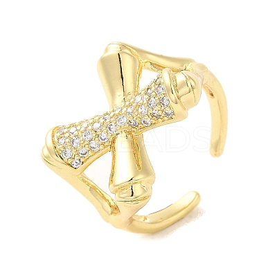 Cross Brass Micro Pave Clear Cubic Zirconia Cuff Rings for Women LS-RJEW-G311-01A-G-1