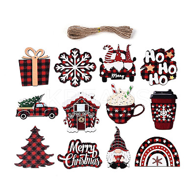 12Pcs Christmas UV Single Face Printed Wood Pendant Decorations WOOD-N020-28-1