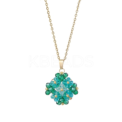 Glass Seed Beaded Clover Pendant 304 Stainless Steel Cable Chain Necklaces for Women NJEW-MZ00128-01-1